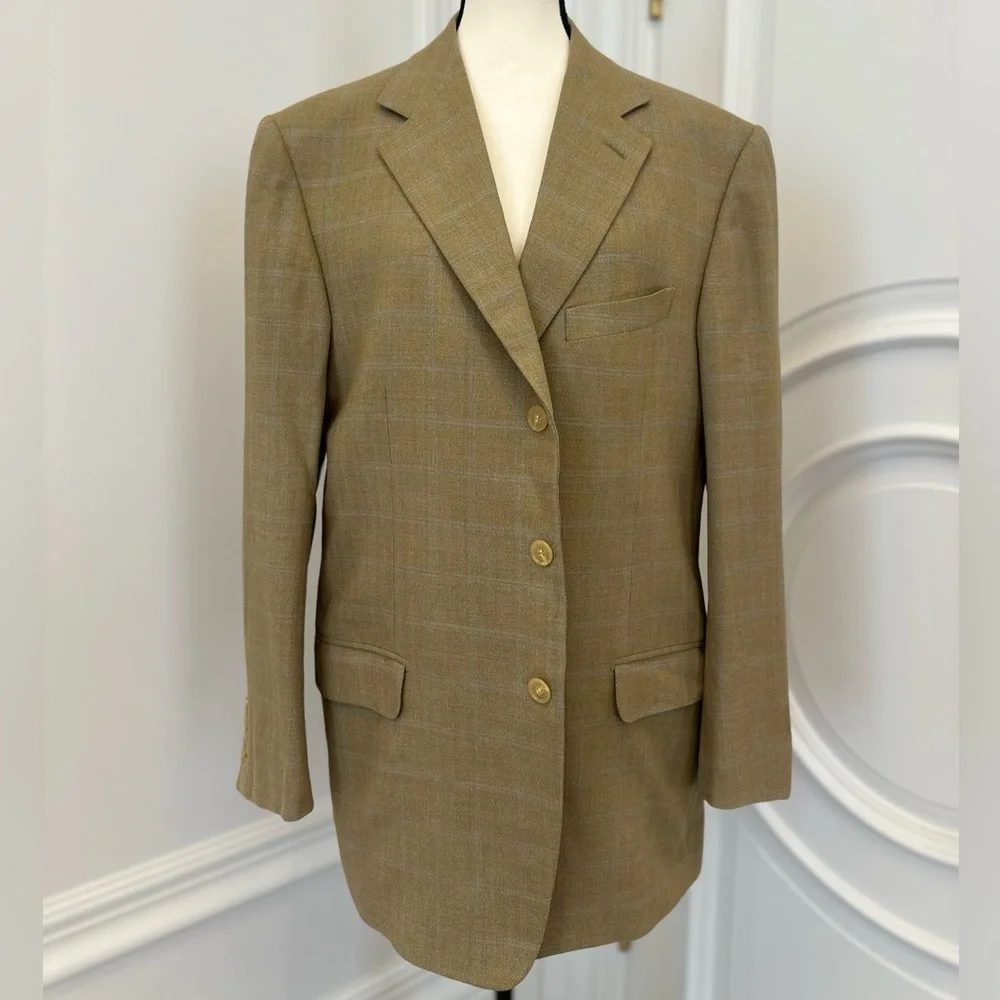 Ermenegildo Zegna Tan and Blue Dapper Old Money Silk and Wool Blend Blazer (44R)